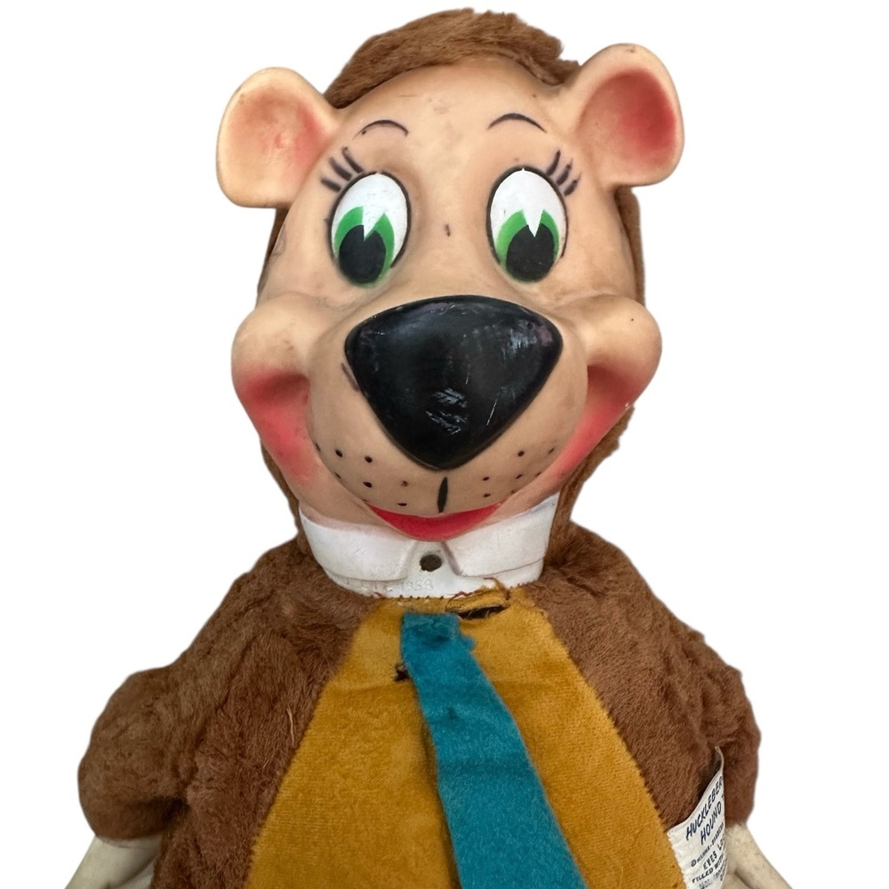 Vintage Huckleberry Hound Rubber Face Brown Tan Stuffed Bear Toy Knickerbocker